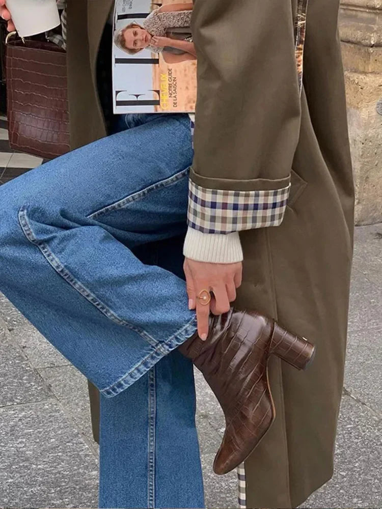 Yarah Jas | Herfst Lange Trenchcoat met Ruitvoering