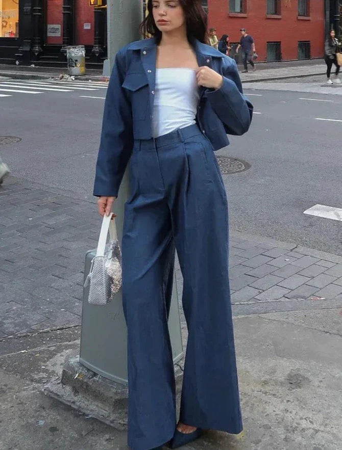 Malaya Set | Vrouwen Zachte Denim Jas en Broek Set