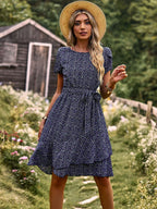 Dames Bloemenprint Midi Jurk met Tailleband