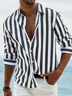 Heren Gestreept Zomershirt met Linnen Look Montarello