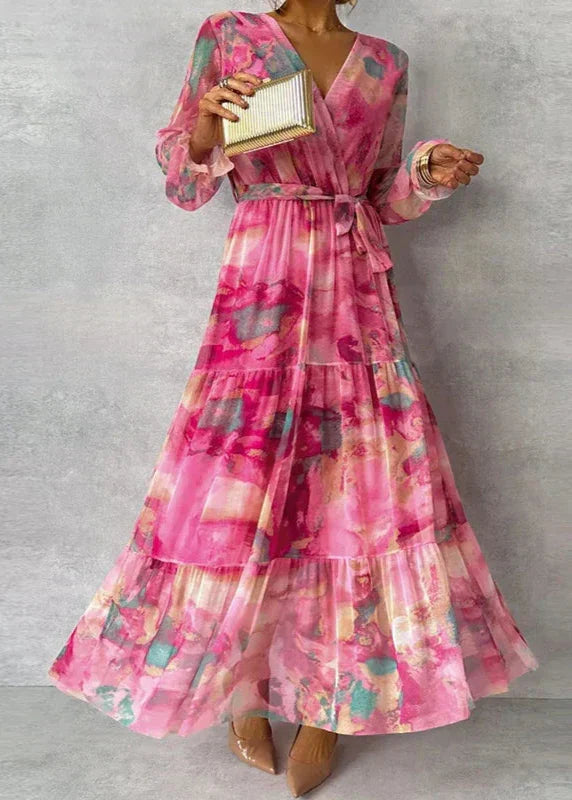 Dames Bloemenprint Wikkel Maxi Jurk met V Hals