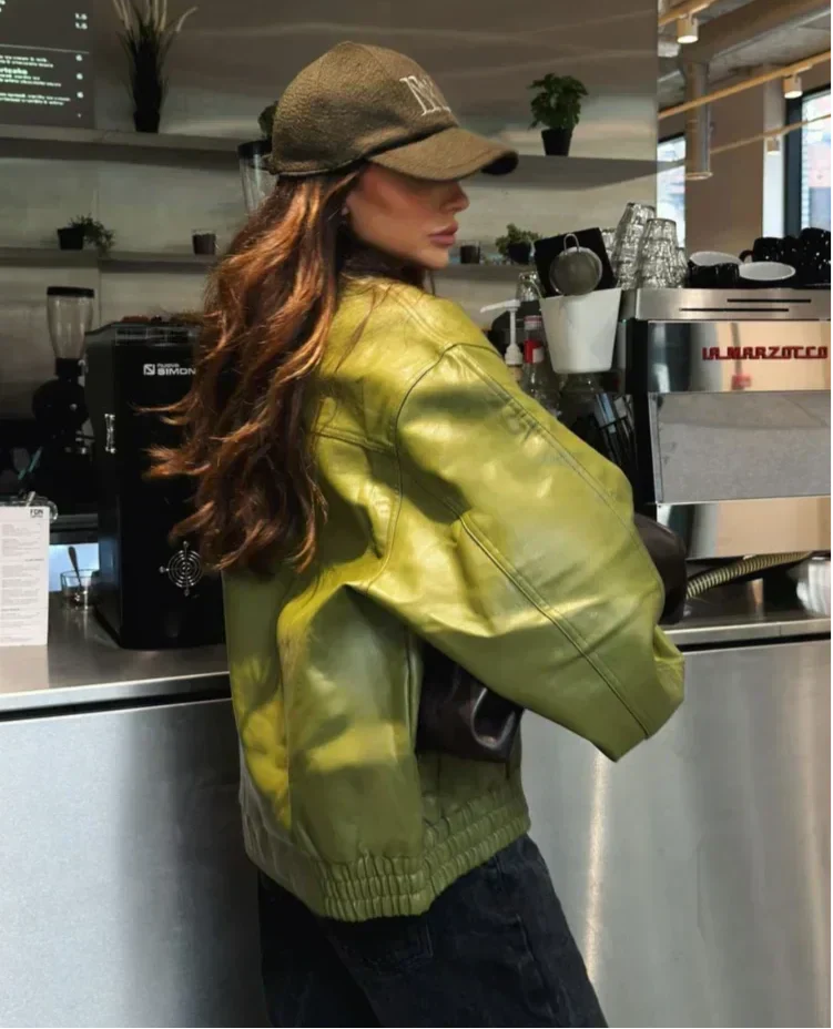 Xavyera Jas | Herfst Groene Faux Leren Jas