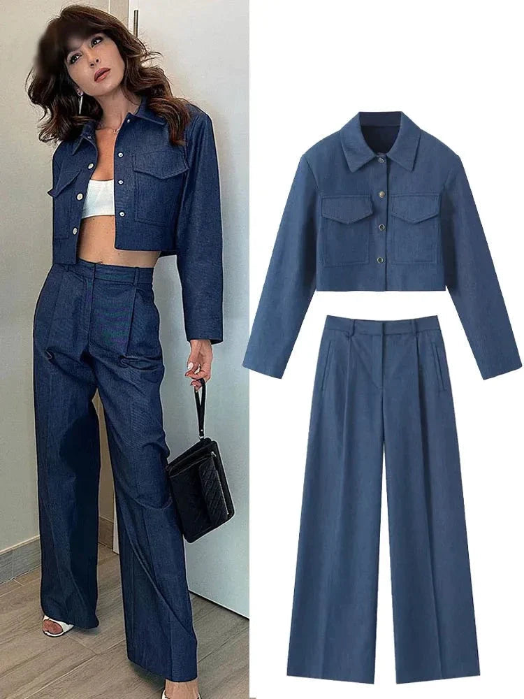 Malaya Set | Vrouwen Zachte Denim Jas en Broek Set