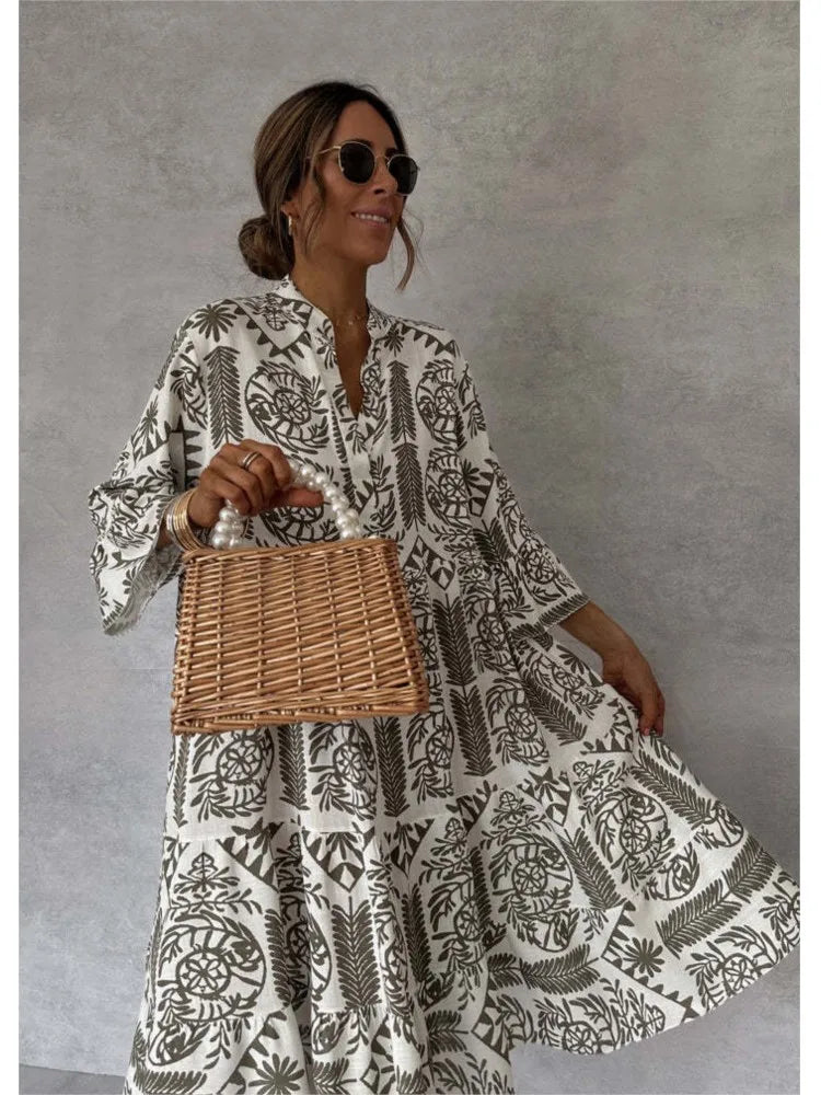 Dames Tribal Midi Jurk Relaxed Fit