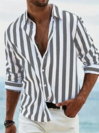 Heren Gestreept Zomershirt met Linnen Look Montarello