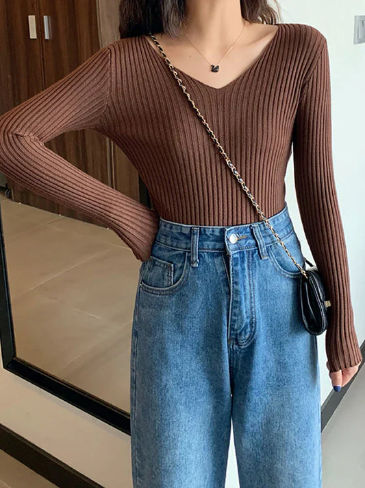 Xara Jumper | Dames Herfst Slim Geribde Gebreide Jumper