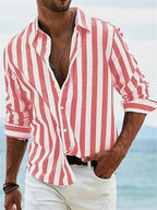 Heren Gestreept Zomershirt met Linnen Look Montarello