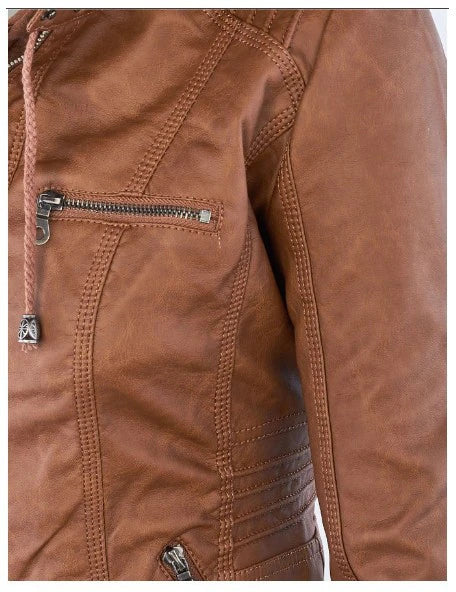 Alessia Jas | Dames Herfst Imitatieleren Bikerjas met Capuchon