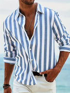 Heren Gestreept Zomershirt met Linnen Look Montarello