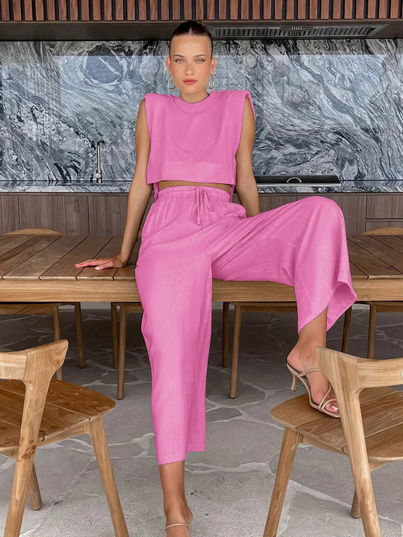 Maudie Set | Dames Tweedelige Crop Top & Broek Set