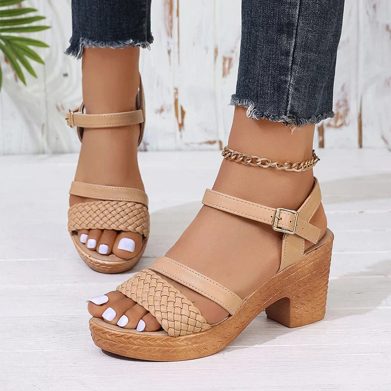 Dames Gevlochten Bandjes Sandalen met Blokhak
