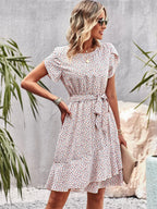Dames Bloemenprint Midi Jurk met Tailleband
