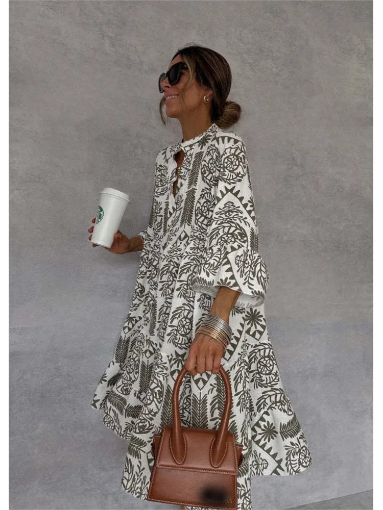 Dames Tribal Midi Jurk Relaxed Fit