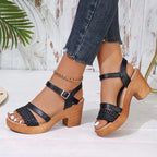 Dames Gevlochten Bandjes Sandalen met Blokhak