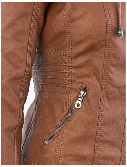 Alessia Jas | Dames Herfst Imitatieleren Bikerjas met Capuchon