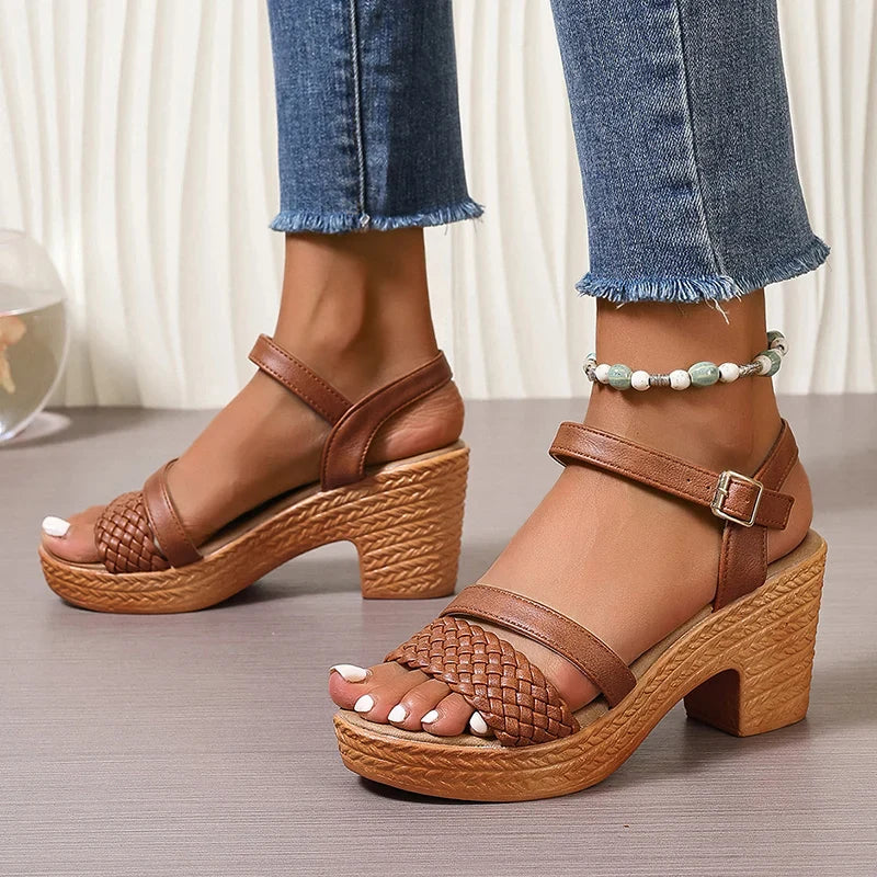 Dames Gevlochten Bandjes Sandalen met Blokhak