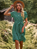 Dames Bloemenprint Midi Jurk met Tailleband