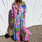 Dames Bloemenprint Maxi Jurk Lange Mouwen