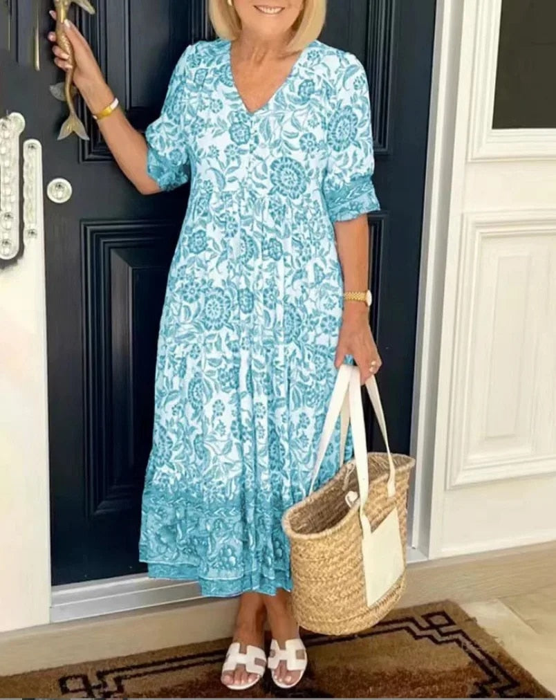Women's Maxi Dress Floral Print V Neck
