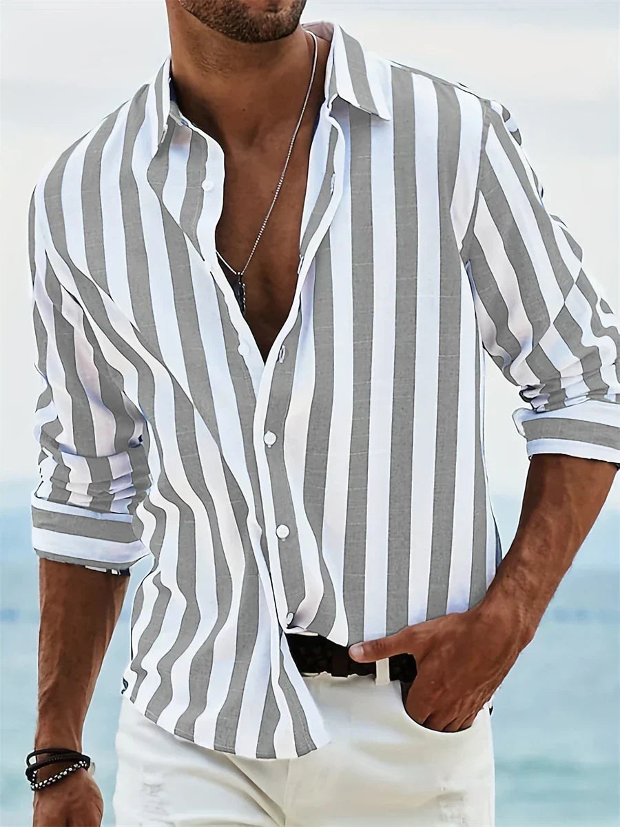 Heren Gestreept Zomershirt met Linnen Look Montarello