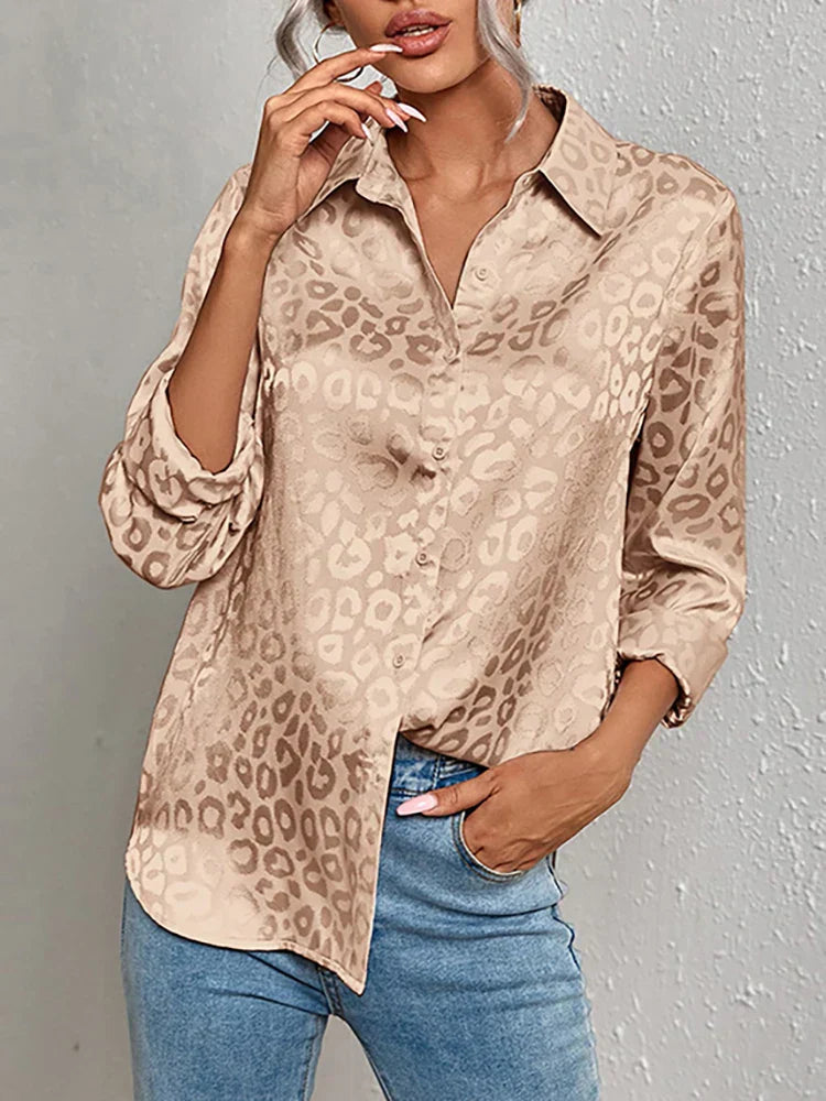 Sapphire Blouse | Dames Herfst Satijnen Luipaardprint Blouse