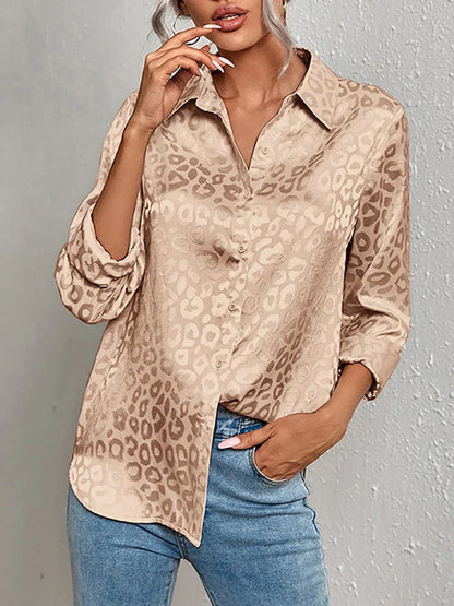 Sapphire Blouse | Dames Herfst Satijnen Luipaardprint Blouse