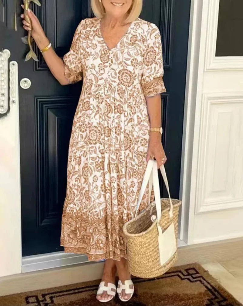 Women's Maxi Dress Floral Print V Neck