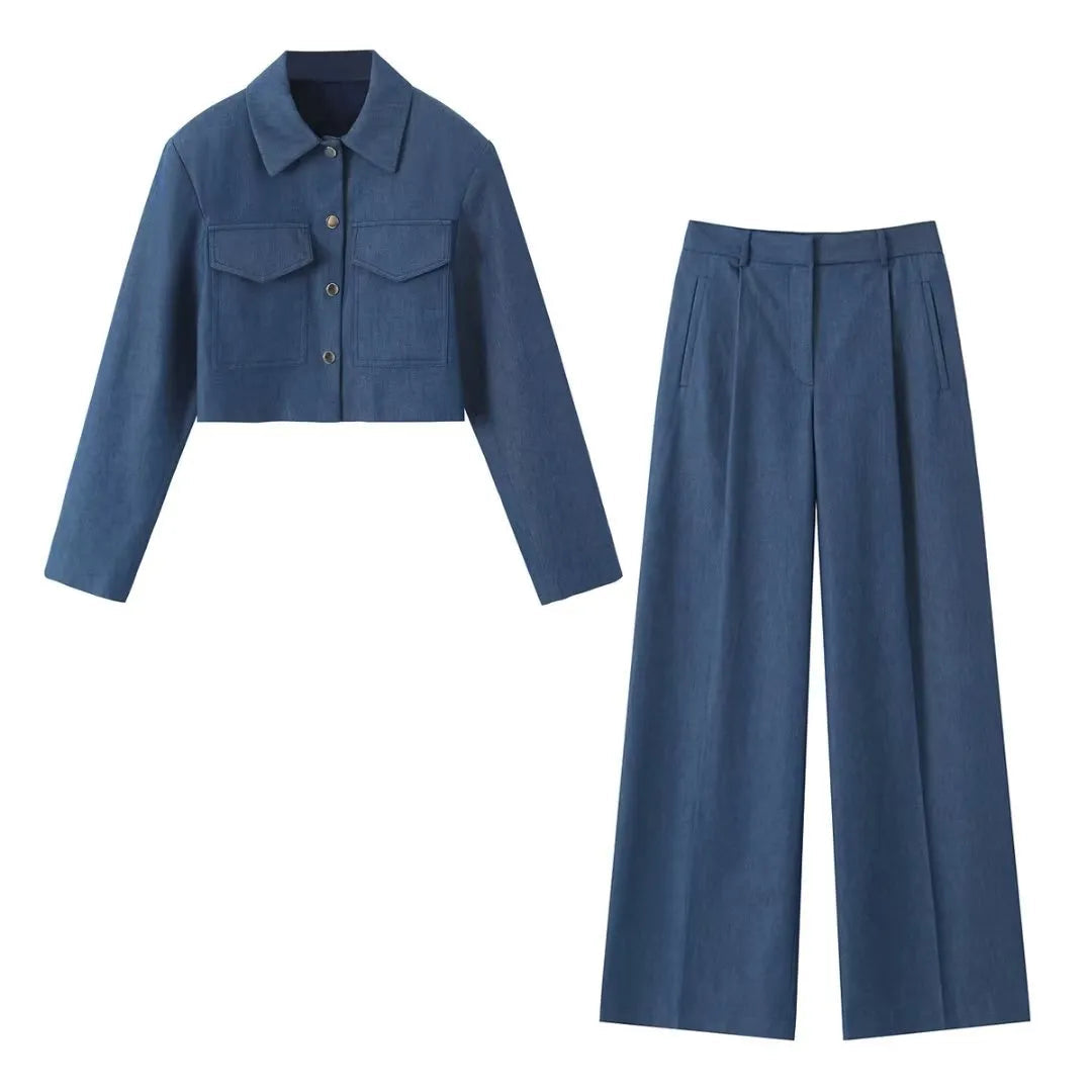 Malaya Set | Vrouwen Zachte Denim Jas en Broek Set
