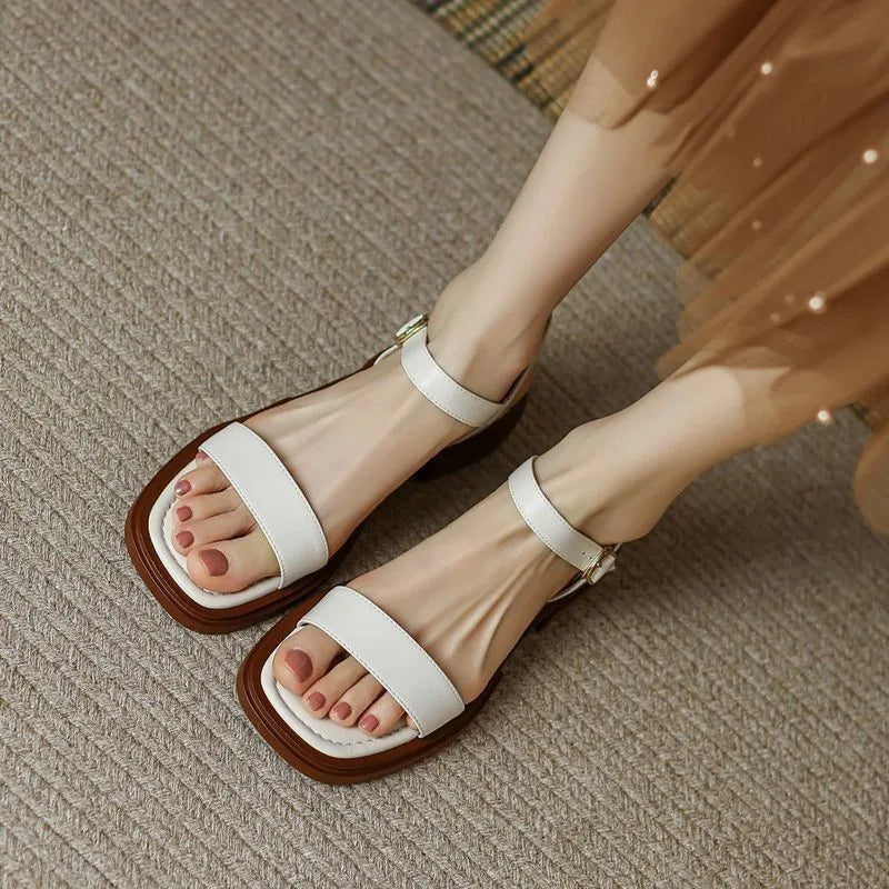 Dames Platte Open Teen Sandalen met Ba