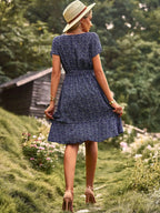 Dames Bloemenprint Midi Jurk met Tailleband