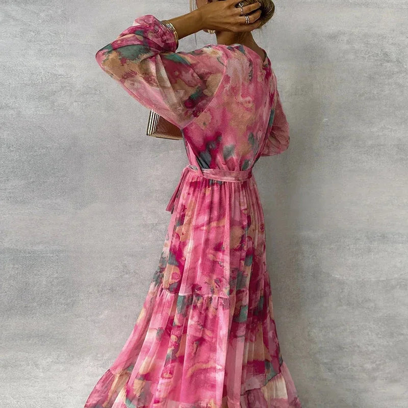 Dames Maxi Jurk Handgemaakt Bloemenprint