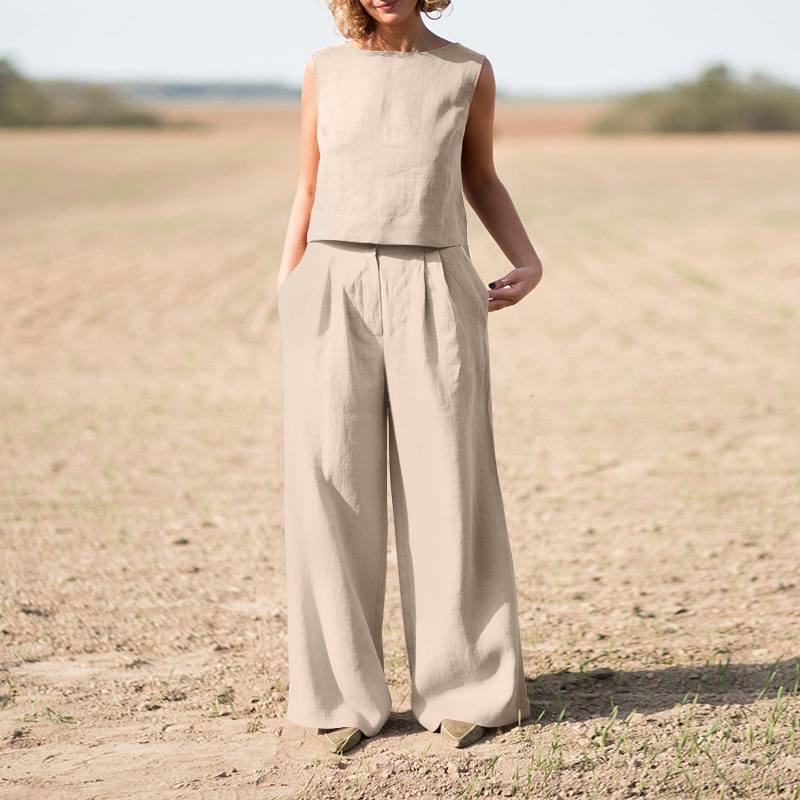 Marybeth Set | Vrouwen mouwloze top & wijde pijp broeken set