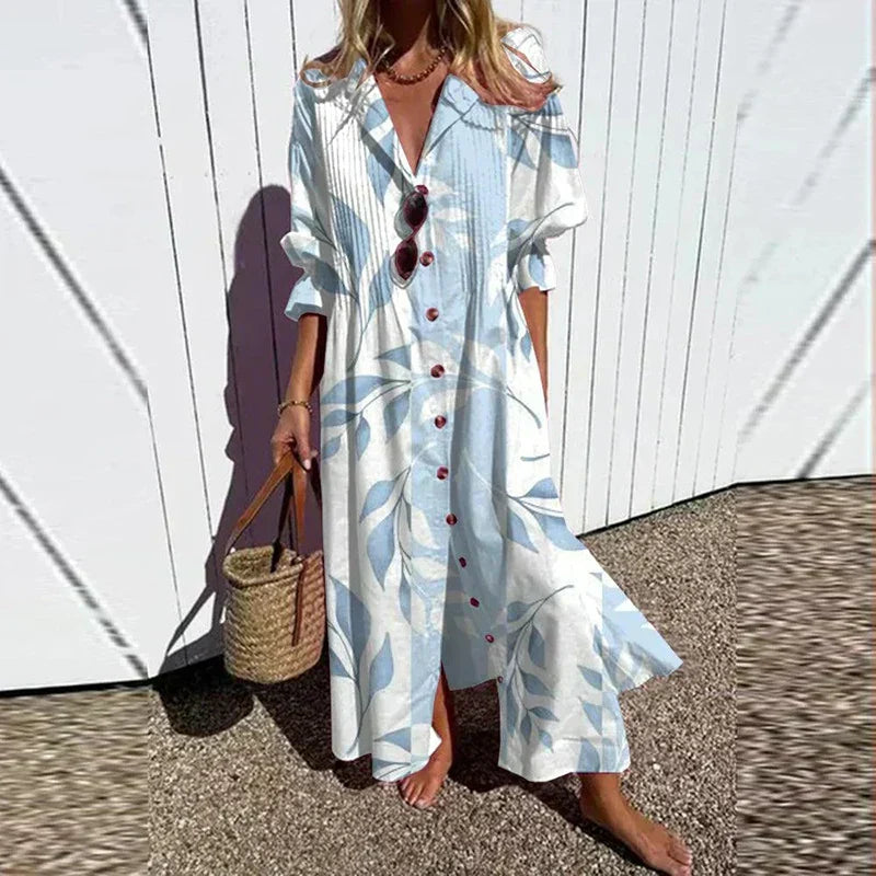 Dames Bloemenprint Maxi Jurk Lange Mouwen