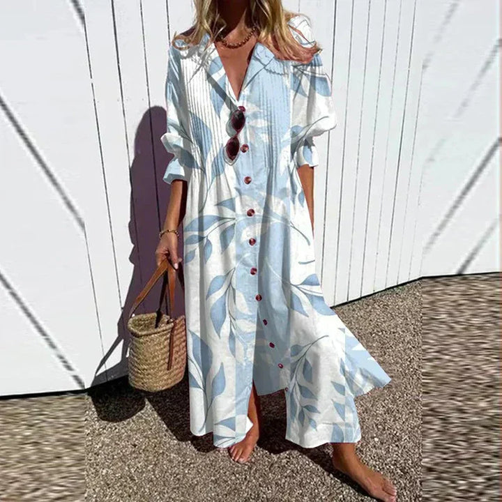 Dames Bloemenprint Maxi Jurk Lange Mouwen