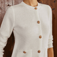 Wendy Vest | Dames Herfst Witte Gebreide Cardigan met Metalen Knoopdetails