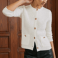 Wendy Vest | Dames Herfst Witte Gebreide Cardigan met Metalen Knoopdetails