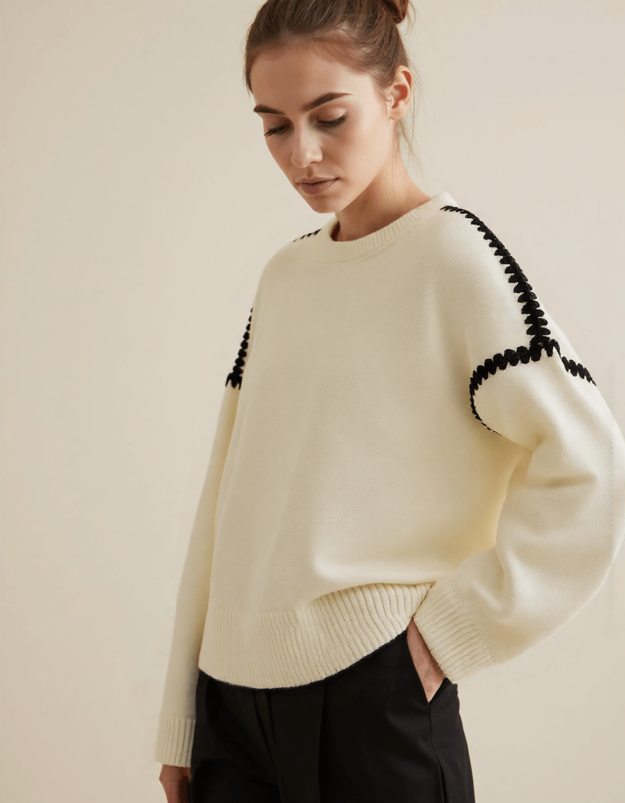 Wednesday Trui | Dames Herfst Gebreide Trui met Geborduurd Design