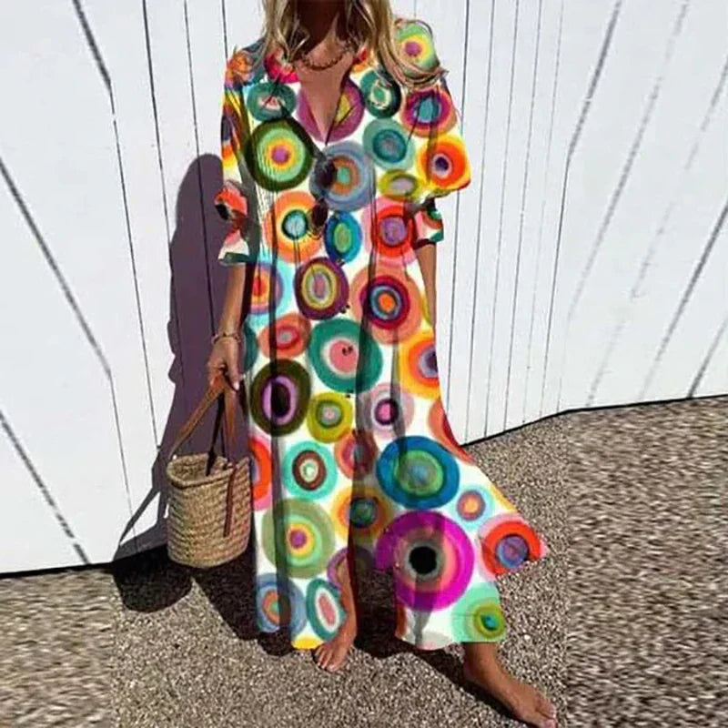 Dames Bloemenprint Maxi Jurk Lange Mouwen