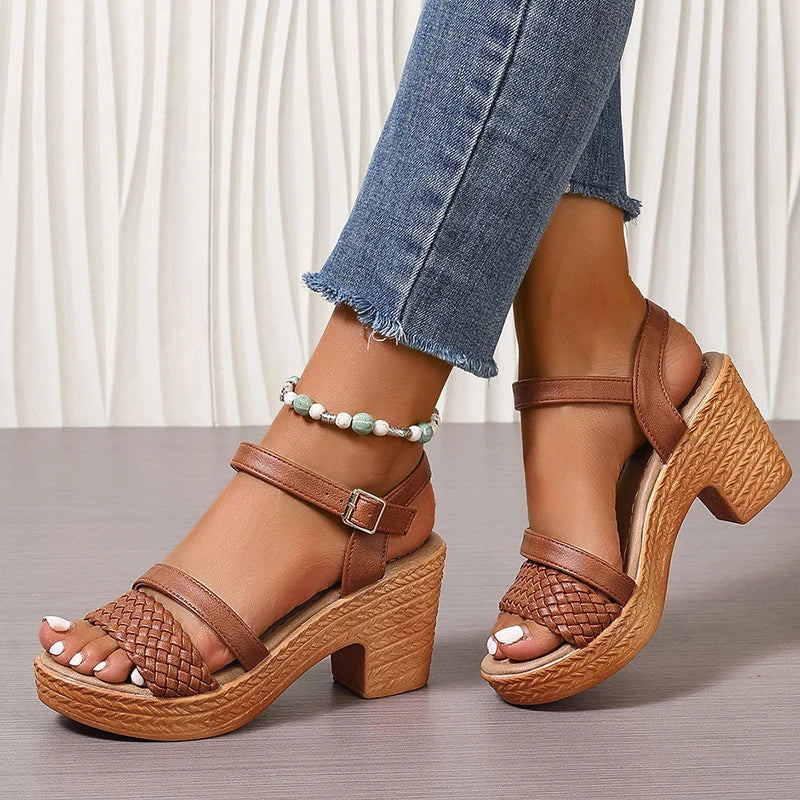 Dames Gevlochten Bandjes Sandalen met Blokhak