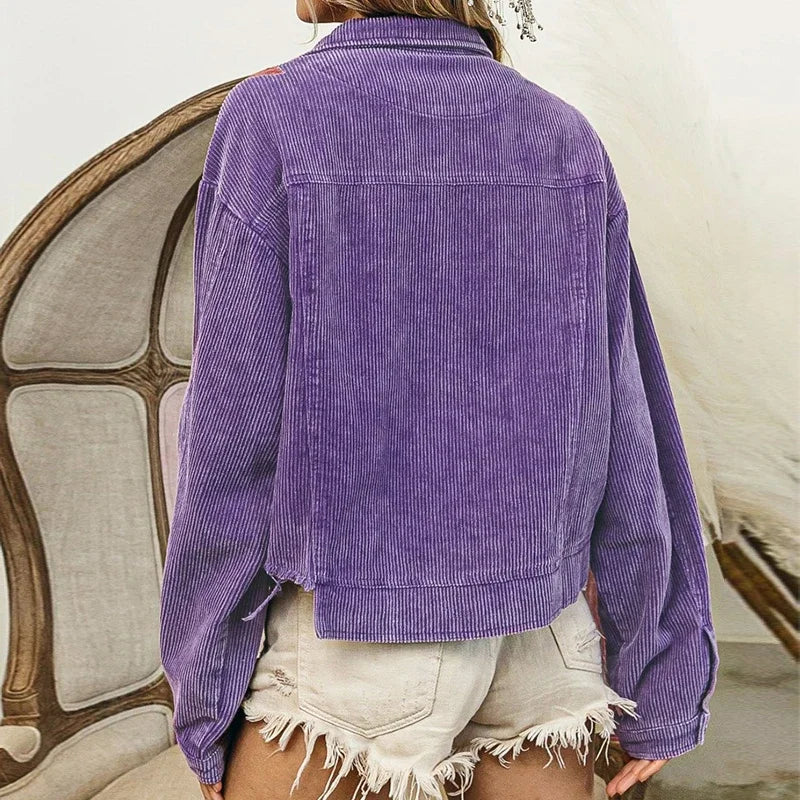 Betta Jacket | Dames Herfst Corduroy Geborduurde Jacket