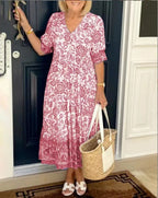 Dames Maxi Jurk Bloemenprint V Hals