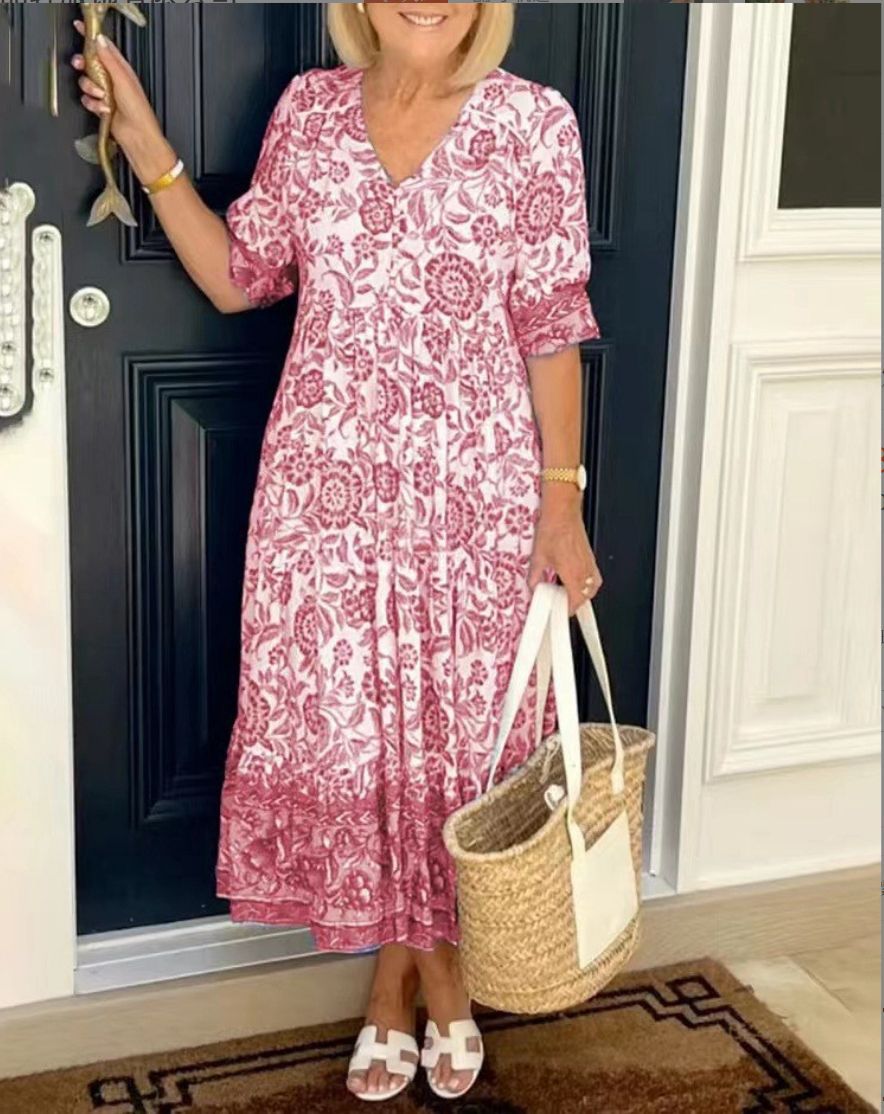 Women's Maxi Dress Floral Print V Neck