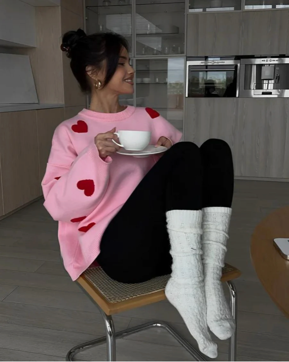 Brandie Trui | Dames Herfst Gebreide Trui met Hartjespatroon