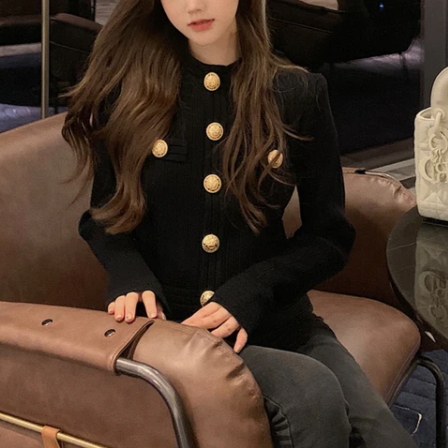 Beth Vest | Dames Herfst Gebreid Vest met Gouden Knopen