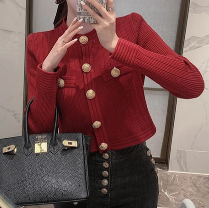 Beth Vest | Dames Herfst Gebreid Vest met Gouden Knopen