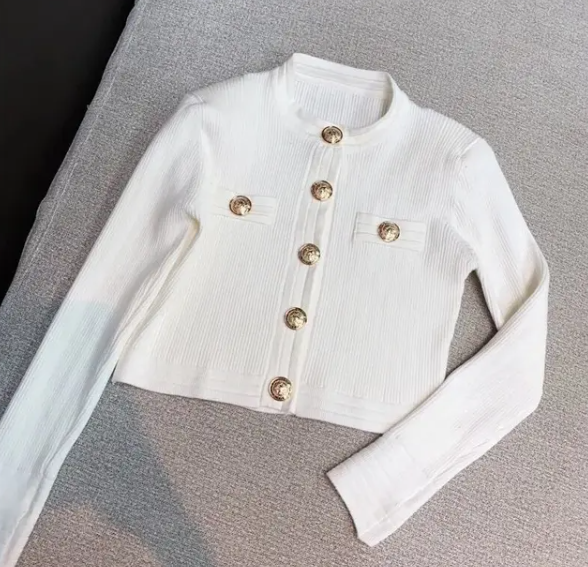 Beth Vest | Dames Herfst Gebreid Vest met Gouden Knopen