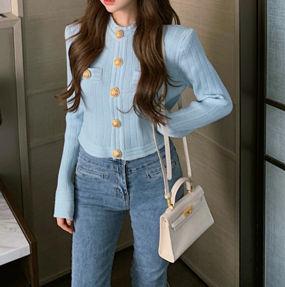 Beth Vest | Dames Herfst Gebreid Vest met Gouden Knopen