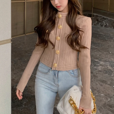 Beth Vest | Dames Herfst Gebreid Vest met Gouden Knopen