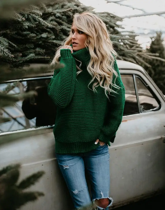 Briana Trui | Dames Herfst Oversized Gebreide Trui met Col