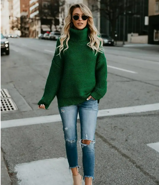 Briana Trui | Dames Herfst Oversized Gebreide Trui met Col